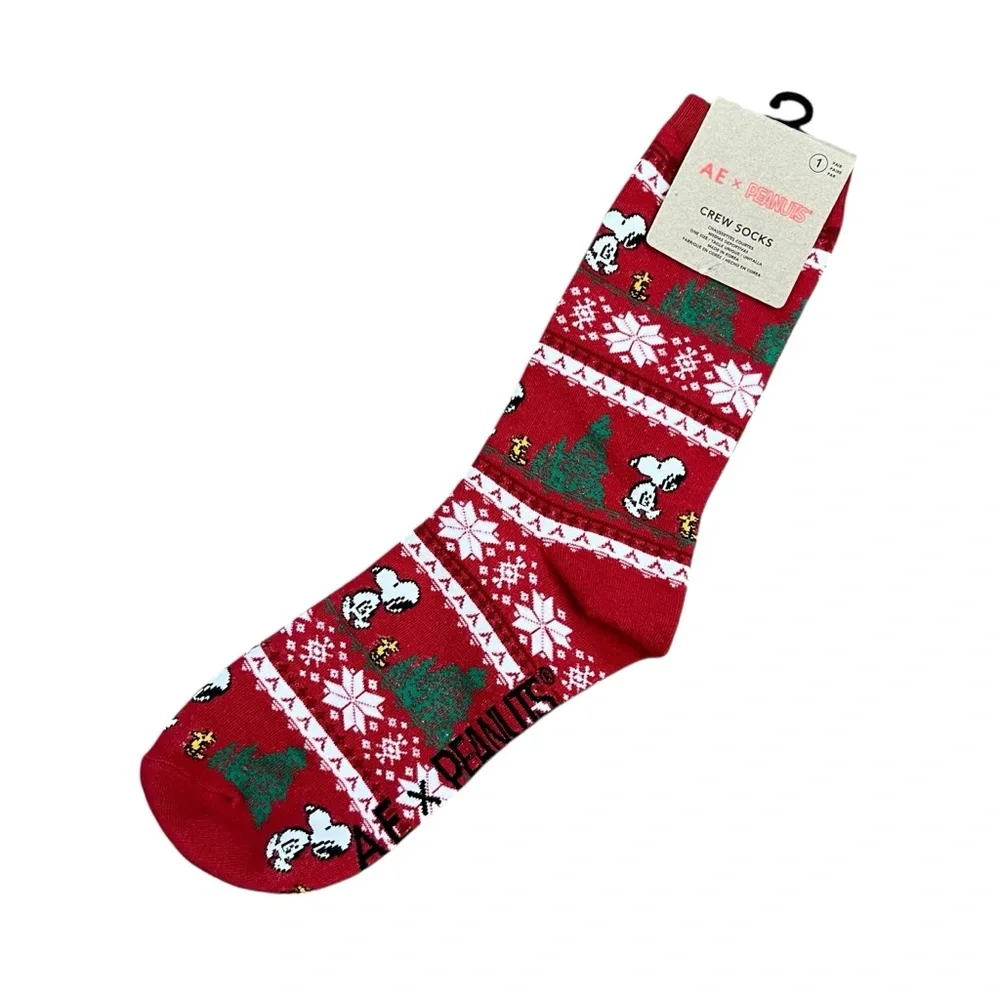 AE x Peanuts Snoopy Woodstock Fair Isle Christmas Crew Socks OS